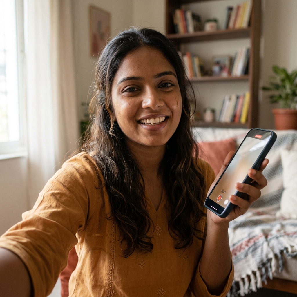 A person recording a selfie verification video on their smartphone